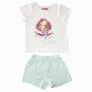 Ensemble pyjama fille Tissaia t-shirt blanc motif sirène et short bleu, 4 ans d'occasion