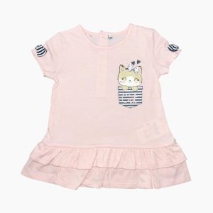 Robe bébé fille rose avec motif chat et volant en bas 18 mois, d'occasion
