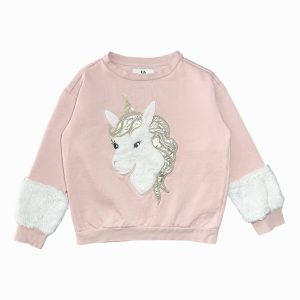 Pull fille rose motif licorne avec manches en tissu doux C&A 8 ans, d'occasion