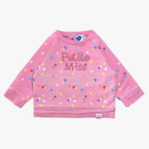 Pull bébé fille rose à pois multicolores "Petite Miss" Mots d’Enfants, 12 mois d'occasion
