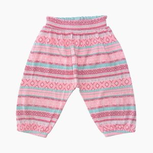 Pantalon bébé fille multicolore rose et vert motifs graphiques La Halle, 12 mois d'occasion