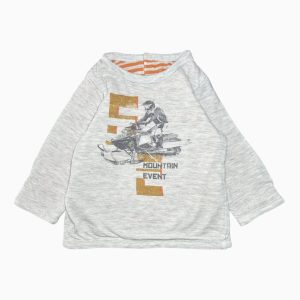 T-shirt bébé manches longues gris épais réversible thème moto, intérieur rayé orange, taille 6 mois, d'occasion