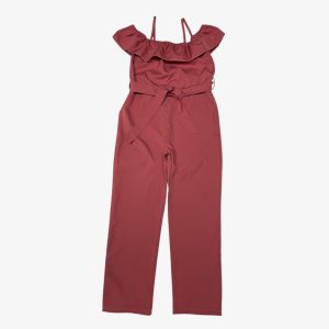 Combinaison enfant rose saumoné, ceinturé à la taille. Seconde main.