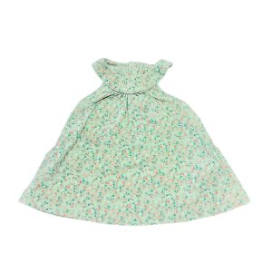 Robe bébé fond vert d'eau clair fleurie pastel sans manches. Seconde main.
