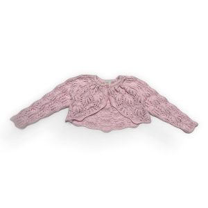 Gilet bébé boléro manches longes rose clair ajouré. Seconde main.