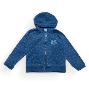 Gillet enfant manches longues bleu à pois avec capuche. Seconde main.