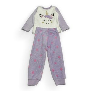 Pyjama enfant deux pièces polaire blanc et parme. Manches longues. Seconde main.