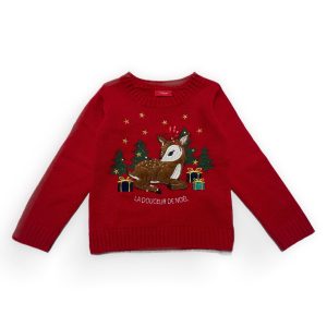 Pull enfant manches longues rouge représentation de noël. Seconde main.