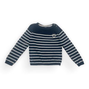 Pull enfant manches longues marinière bleu marin et blanc. Seconde main.
