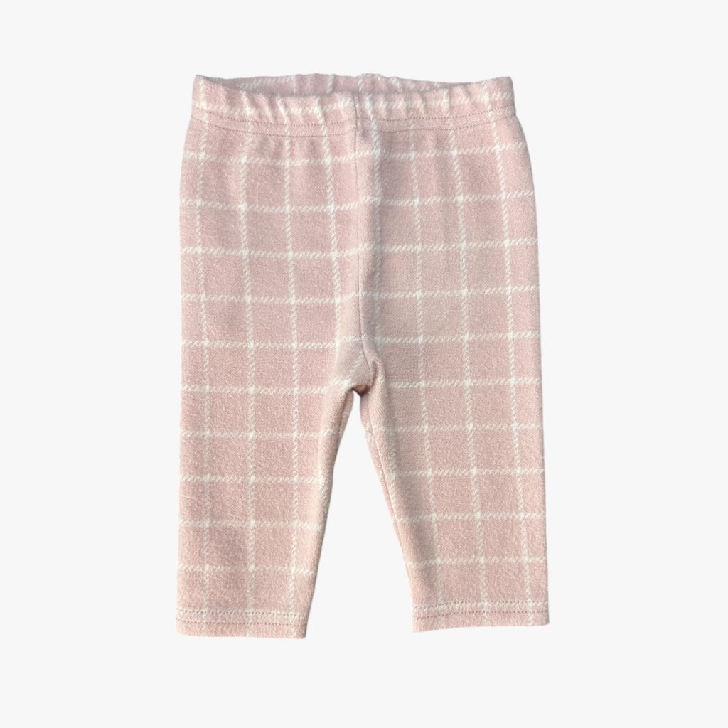 Pantalon bébé doux rose pâle à carreaux blancs, taille élastiquée – 3 mois, d'occasion