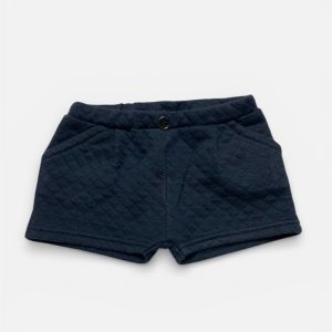 Short bébé bleu marine en molleton surpiquer losanges. Seconde main.