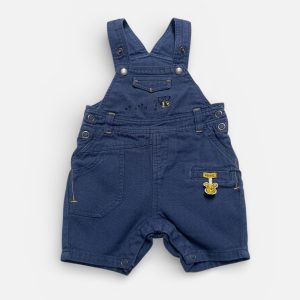 Salopette bébé bleu fonce en piqué, avec broderie Winnie. Seconde main.