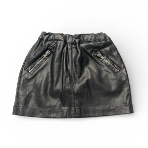 Jupe enfant en simili noire, poches zippées. Seconde main