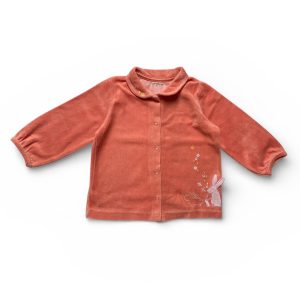 Gilet bébé velours manches longues orange. Seconde main.