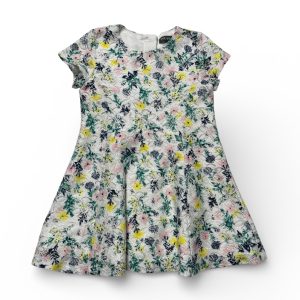 Robe bébé manches courtes dentelle fond blanc imprimée floral. Seconde main.