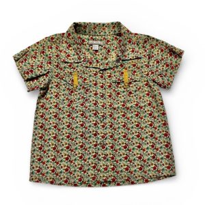 Chemise bébé manches courtes fond jaune pâle fleurie. Seconde main.