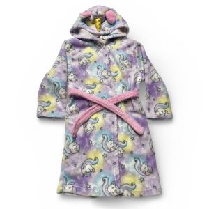 Robe de chambre enfant licorne multicolore. Seconde main.