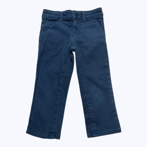 Pantalon enfant coupe jean bleu foncé, élastique ajustable à la taille. Seconde main.