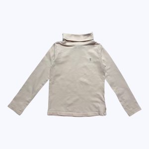 T-shirt enfant manches longues rose pâle, avec un col roulé. Seconde main.