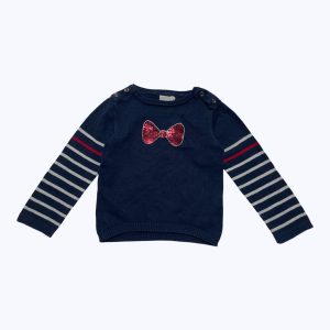 Pull enfant manches longues rayé marine blanc une ligne rouge. Seconde main.