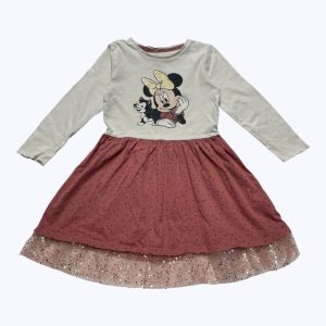 Robe enfant manches longues haut crème bas terracotta à pois noir.