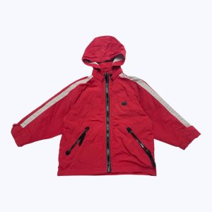 Veste enfant manches longues rouge doublée de gris. Seconde main.