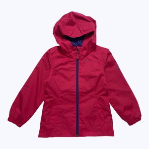 Coupe vent enfant avec capuche et manches longues rose vif. Seconde main.