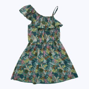 Robe enfant manches débardeur avec un volant qui descend de l'épaule à la poitrine. Seconde main.