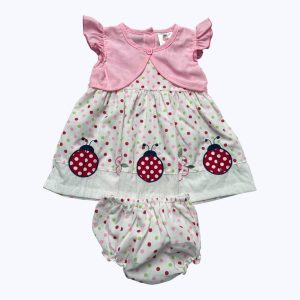 Ensemble bébé robe et bloomer blanc et coloré. Seconde main.