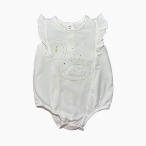 Barboteuse bébé fille Orchestra blanche avec motif cygne et manches volantées – 3 mois, d'occasion