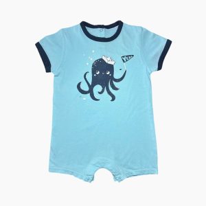 Barboteuse bébé bleue manches courtes avec motif pieuvre, 6 mois d'occasion