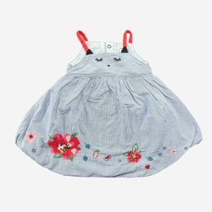 Barboteuse bébé bleu rayé blanc avec broderies fleurs Catimini 3 mois, d'occasion