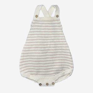 Barboteuse bébé en maille rayée beige avec bretelles croisées Zeeman – 3 mois, d'occasion