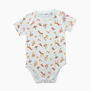 Body bébé blanc manches courtes avec motifs savane girafes et palmiers Lily & Dan 9/12 mois, d'occasion