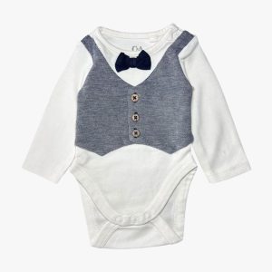Body bébé blanc et marine chic avec nœud papillon, C&A 1 mois, d'occasion
