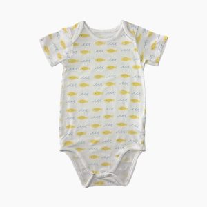 Body bébé blanc manches courtes avec motifs poissons jaunes et vagues bleues – 36 mois, d'occasion