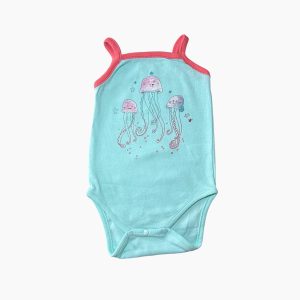 Body débardeur bébé bleu avec imprimé méduses et étoiles, bretelles fines, DPAM 3 mois, d'occasion