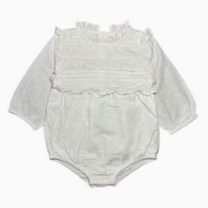 Body bébé blanc à manches longues avec volants, broderies et tissu plumetis, Tape à l’Œil, 12 mois d'occasion
