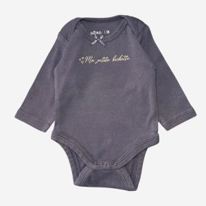 Body bébé gris foncé manches longues inscription dorée Ma petite bichette Gémo 3 mois, d'occasion