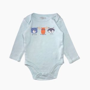Body bébé bleu clair manches longues avec motifs animaux – 6 à 9 mois, d'occasion