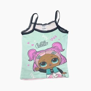 Débardeur enfant bleu clair à fines bretelles avec imprimé poupée LOL Surprise, taille 3/4 ans d'occasion