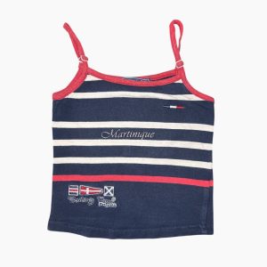 Débardeur enfant marinière bleu à rayures blanches et rouges avec bretelles réglables, 2 ans d'occasion