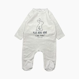 Dors-bien bébé blanc polaire avec motif lapin et inscription “Le plus beau bébé c’est moi”, Sucre d'Orge, 6 mois d'occasion