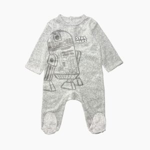 Dors-bien bébé gris chiné Star Wars avec motif R2-D2, manches longues et pieds intégrés, 6 mois d'occasion.