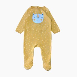 Dors-bien bébé jaune motifs triangles avec tête de chat, Gemo, 6 mois d'occasion