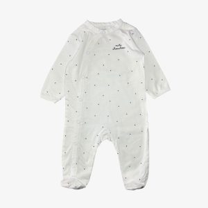Dors-bien bébé blanc léger avec imprimé petites étoiles noires, fermeture pression, kiabi 6 mois, d'occasion
