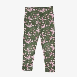 Legging épais fille vert kaki avec imprimé fleuri et papillons roses, C&A, 6 ans d'occasion