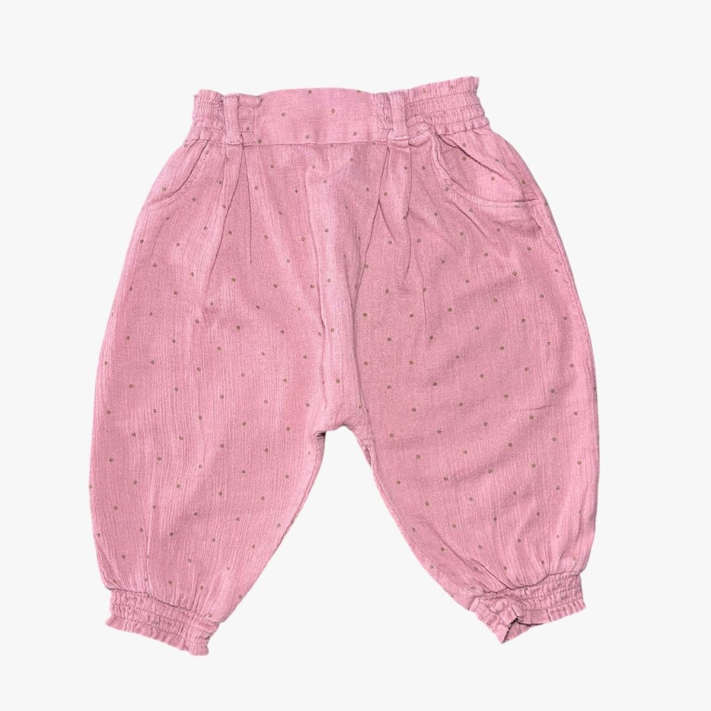 Pantalon léger et ample rose avec pois dorés pour bébé, Kiabi 9 mois d'occasion