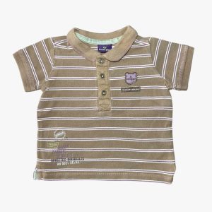 Polo bébé rayé marron, blanc et violet avec motif ours et logo Sergent Major, 6 mois d'occasion