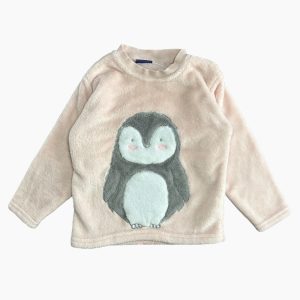 Pull polaire rose pour enfant avec motif pinguoin en relief, marque Lupilu, taille 74-80cm, d'occasion